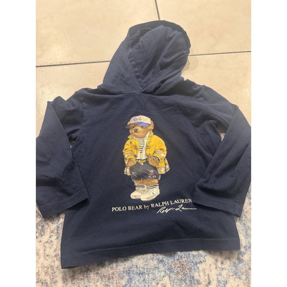 Polo Ralph Lauren Boys Size 5 CP-93 Polo Bear Navy Hooded Long Sleeve T-Shirt